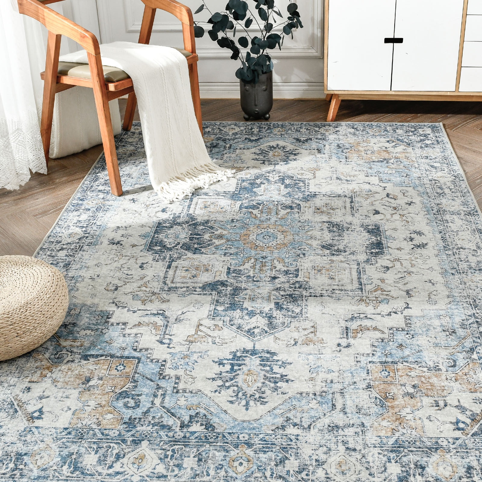 Jinchan Persian Traditional Area Rugs 8x10 Blue Foldable Oriental