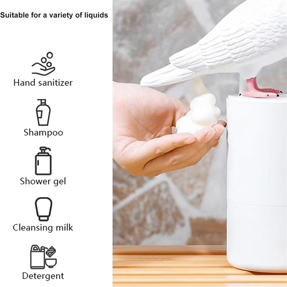 Pigeons Bird Soap Dispenser, Automatic Hand Dispenser,Non-Contact Induction Foam Washer