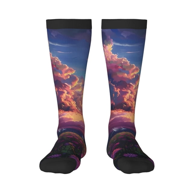Gaeub Chaussettes Design Imprimé Pissenlit Rêveur Chaussettes Hautes Extensibles pour Hommes Femmes Adolescents, Chaussettes de Softball Soccer pour Randonnée, Sport