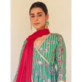thumbnail image 3 of Janasya Women's Green Georgette Digital Floral Printed Angrakha Kurta with Palazzo and Dupatta, 3 of 6
