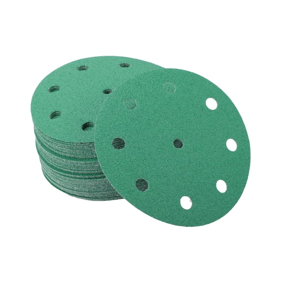 Unique Bargains Sanding Discs 5 Inch 9 Hole 80 Grit Round Hook and Loop Sandpaper Aluminum Oxide Green 50 Pcs