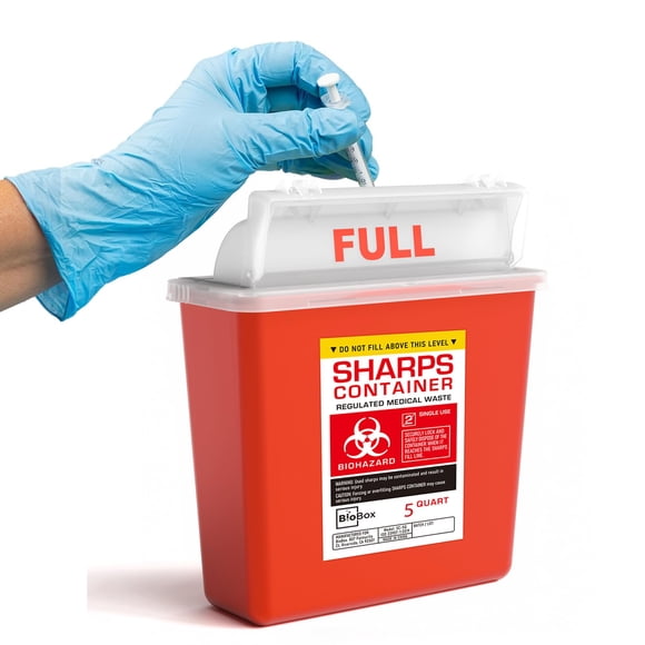 Recipiente para objetos punzantes BioBox grande de 5 litros para el hogar y el laboratorio (paquete de 1)