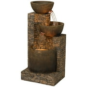 Mason 35 High Large Rustic Indoor Outdoor Decor Faux Stone Floor Fountain with Light LED Outside Garden Patio