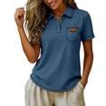 thumbnail image 4 of Uootdi Women's Collared Pocket Color Block Short Sleeve Solid Casual Tops Office Commute Style Lightweight Breathable Loose Fit Shirts Gift, 4 of 6
