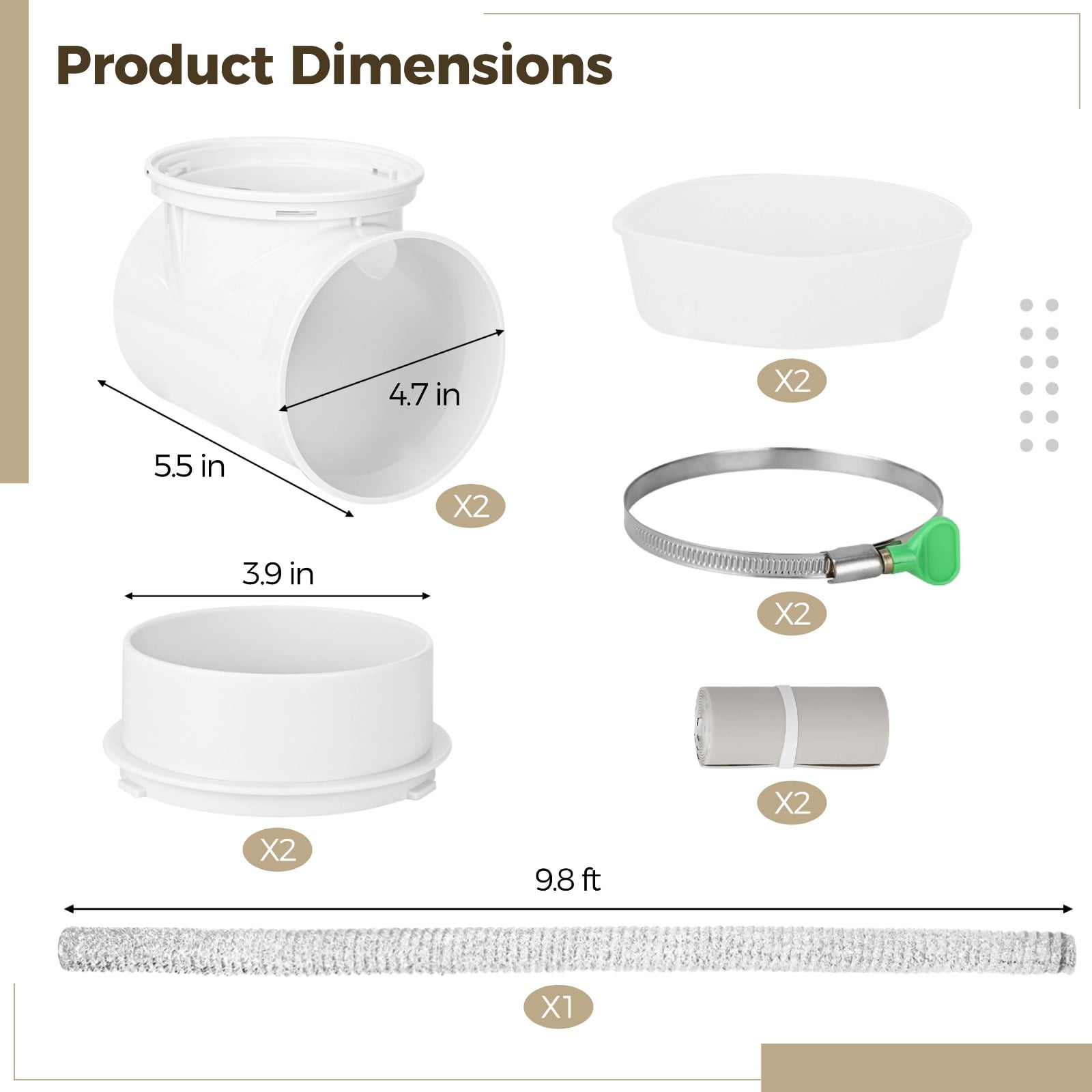 Dryer Vent Hose Kit with 90 Degree Elbow, Includes 9.8ft Aluminum Foil Hose, Connectors, Clamps, Sealing Rings & Tapes, Dryer Vent Connector Kit