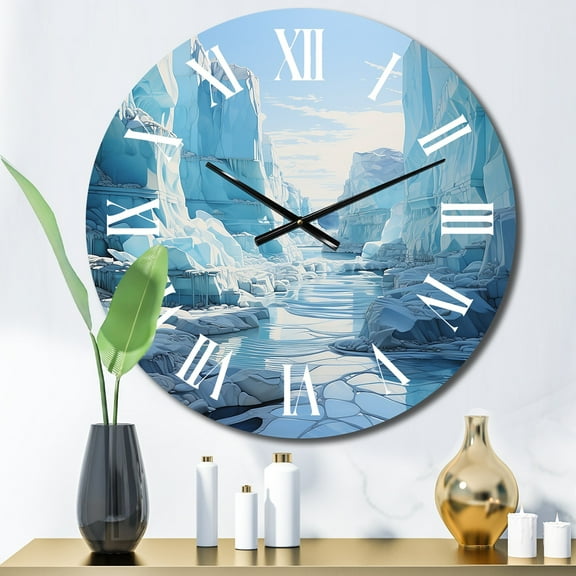 Designart "Glacier Ice Blue silence II" Landscapes Oversized Wall Clock
