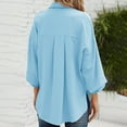 thumbnail image 3 of Blouse Three Quarter Lantern Sleeve Button Chiffon Pure Color Casual Tops for Women Sky Blue XXL, 3 of 5