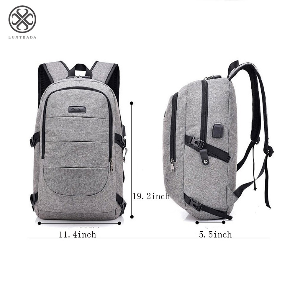 Luxtrada Men Women USB Charging Backpack Male Leisure Travel Business Student School Bag(Black) - image 2 of 8