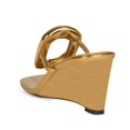 thumbnail image 4 of YDN Women Open Square Toe Metal Flip Flops Slip on Wedge Mid Heel Slide Mules Casual Dressy Work Sandals Size 5 Gold, 4 of 4