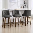 thumbnail image 2 of Foreate Swivel PU Bar Stools Set of 1, 26" Uholstered Leather with Button-tufted Mid-Back & Wood Legs, Modern Chair Kitchen Pub Island Counter Stool, 2 of 10