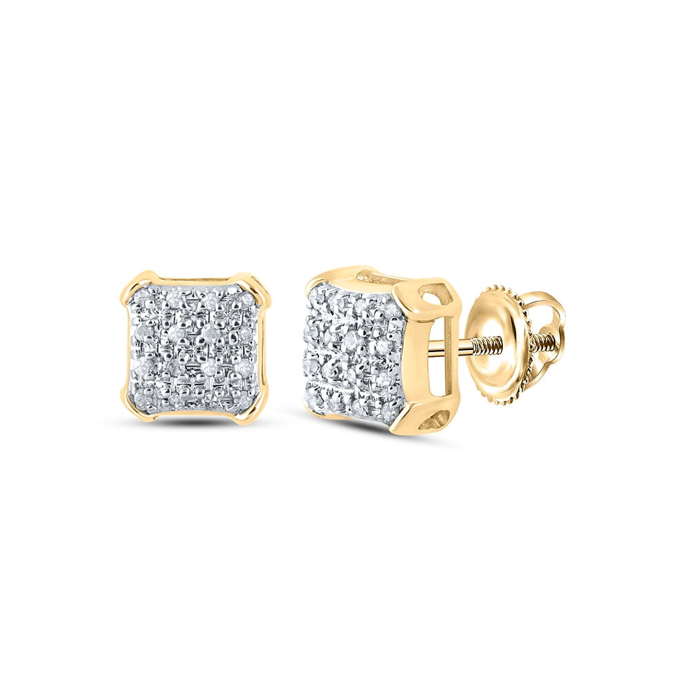 10kt Yellow Gold Mens Round Diamond Square Earrings 1/10 Cttw
