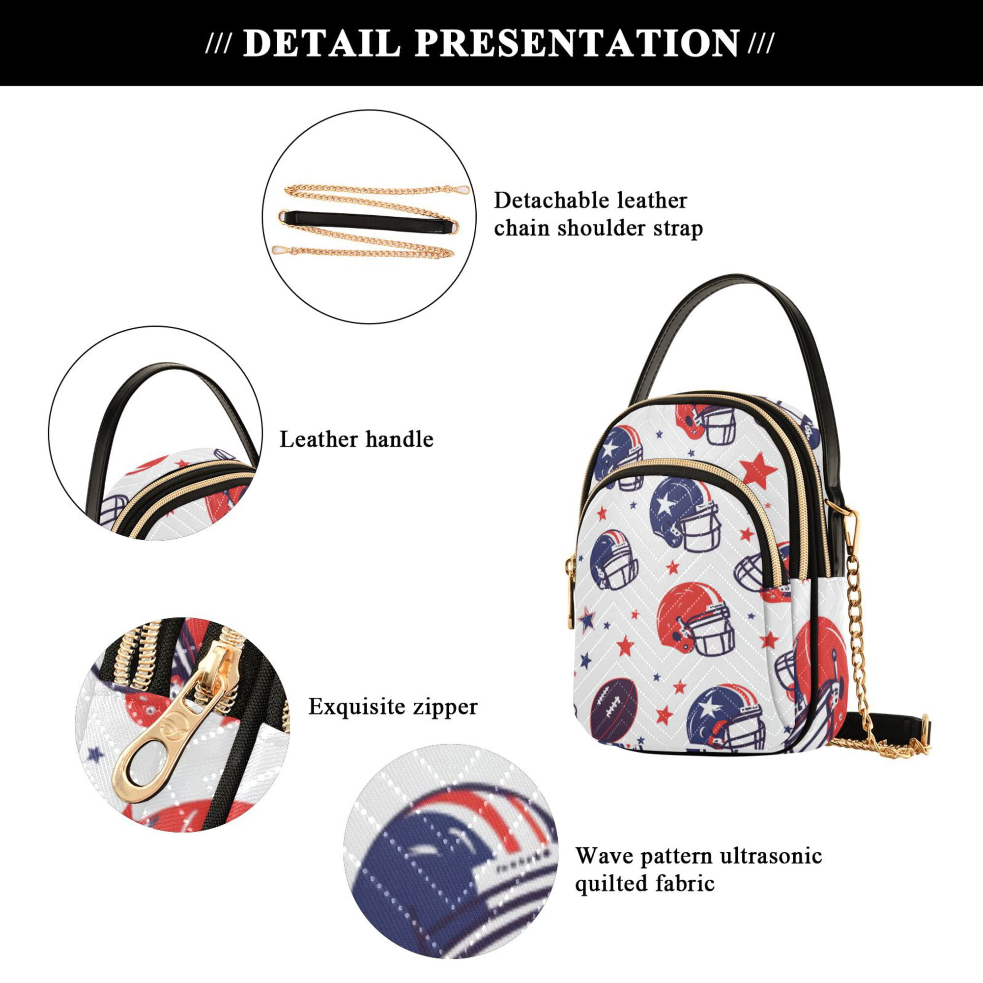 FORMRS Crossbody Bag for Women Quilted Travel Shoulder Cell Phone Purse with Chain Strap Handbag, Star Spangled Helmets
