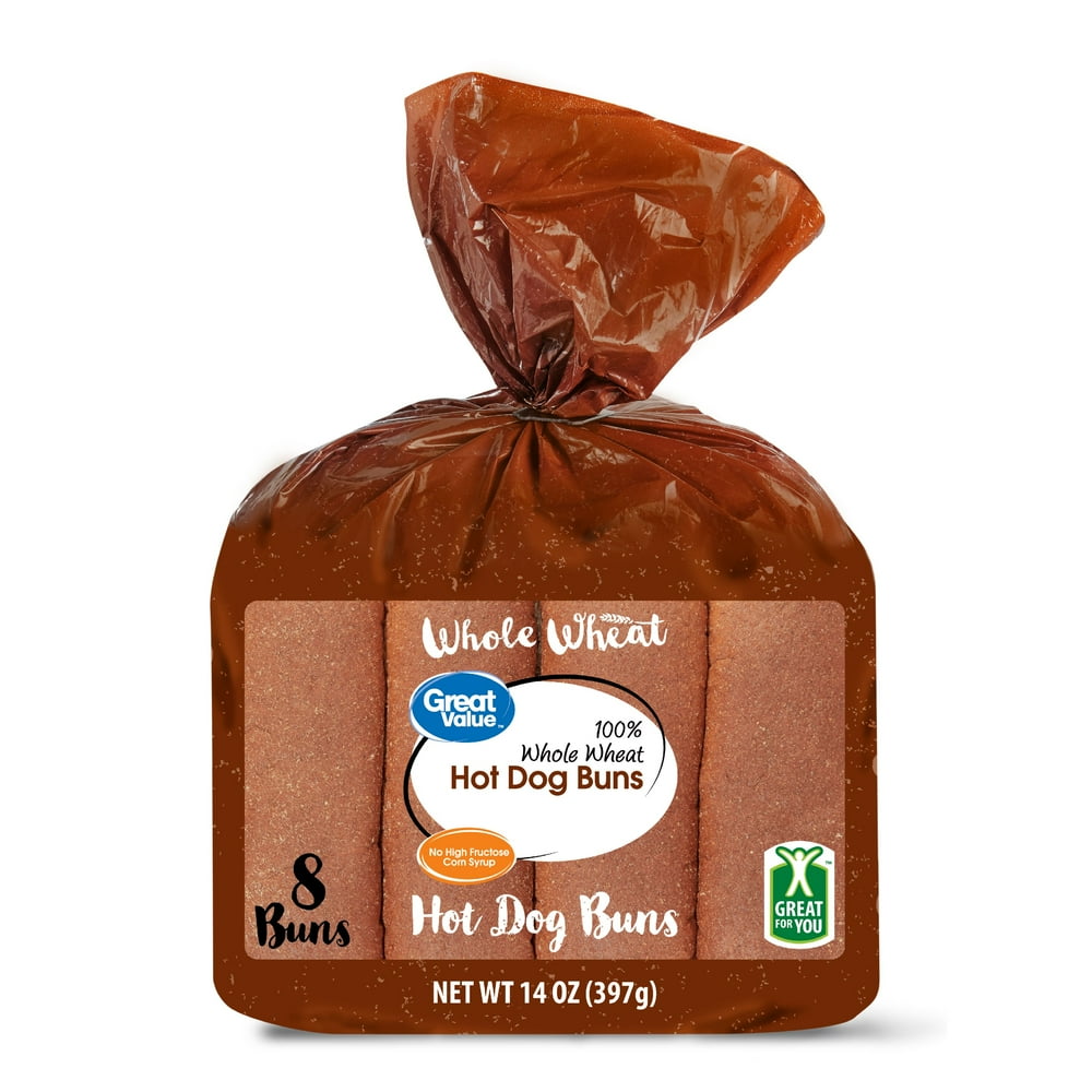 Great Value Hot Dog Buns, Whole Wheat, 14 oz, 8 count