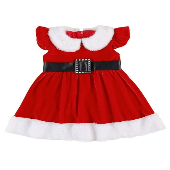 Girls Christmas Velvet Dress Short Sleeve Patchwork Dress