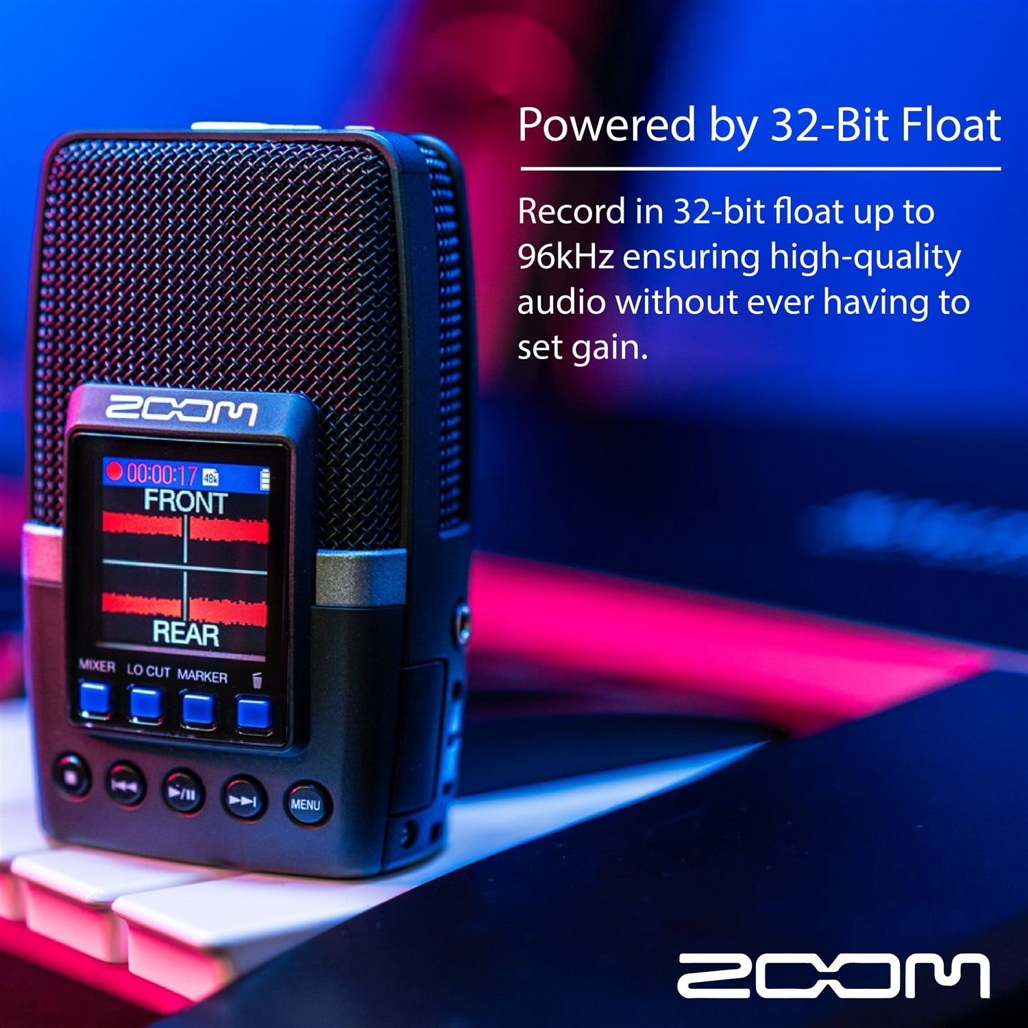 Zoom H2essential Multi-Mic Handy Recorder Bundle with 32GB microSDHC Card with Adapter, Vidpro Professional Lavalier Condenser Microphone, 4 AA Batteries & Charger, Table Tripod Hand Grip