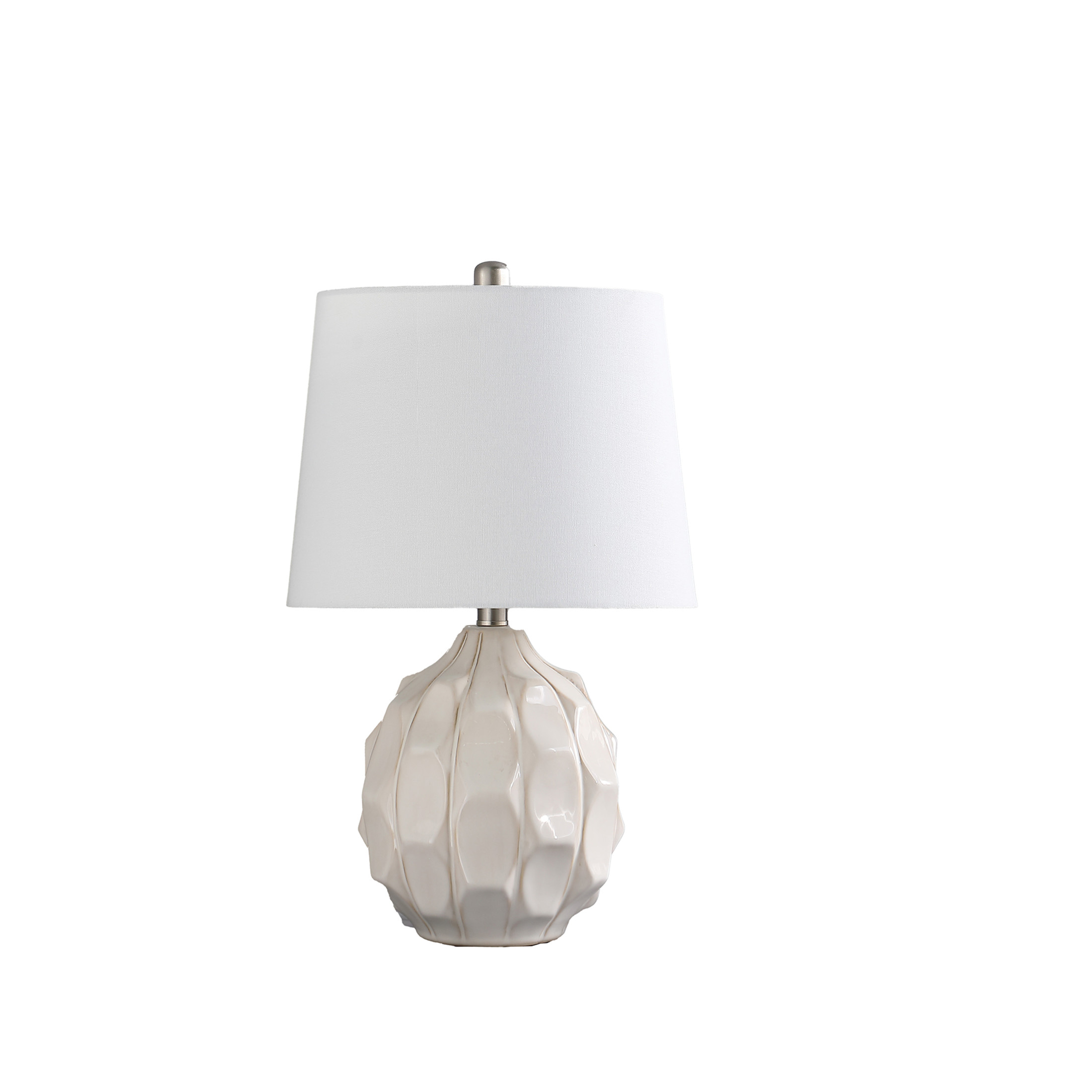 Noble House 21.75" Coastal Scallop Ceramic Table Lamp, Semi-Drum Shade, E26 Bulb, Silver Base, Cream and Taupe