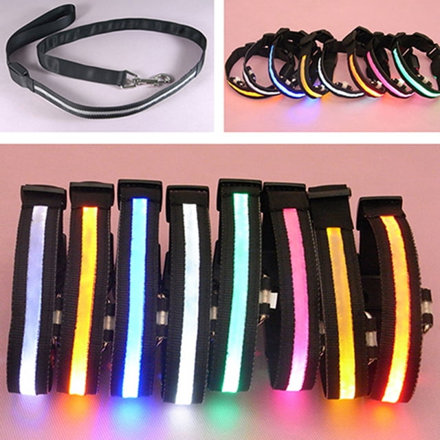 Flmtop Collier de Sécurité de Nuit pour Chien à LED Mode avec Lumière Clignotante en Nylon Rose