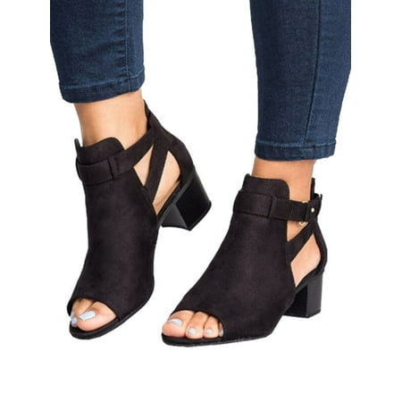 peep toe block heel bootie