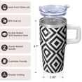 thumbnail image 3 of 20oz Stainless Steel Tumbler with Handle, Geometric Textured Design, Double Wall Insulated Travel Coffee Mug, Leak-Proof Straw Lid, 3 of 5