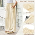 thumbnail image 3 of TEMOFON Pants for Women Wide Leg Linen Pant Summer Casual Palazzo Beige Flowy Pants with Pocket Drawstring Loose Lightweight Pants M, 3 of 10