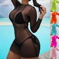 thumbnail image 2 of ENJOYW 3Pcs/Set Licol Dos Lacets Bikini Ensemble Robe See-through Solide Couleur Soutien-Gorge String Maille Fil Couvrir pour Piscine PoolNylon, 2 of 7