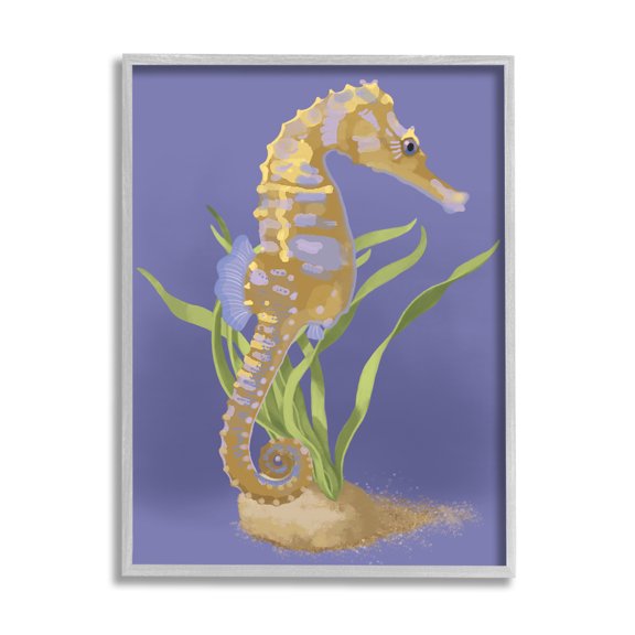 Stupell Industries Underwater Seahorse Green Kelp over Purple, 24 x 30, Designed by Sally Springer Griffith