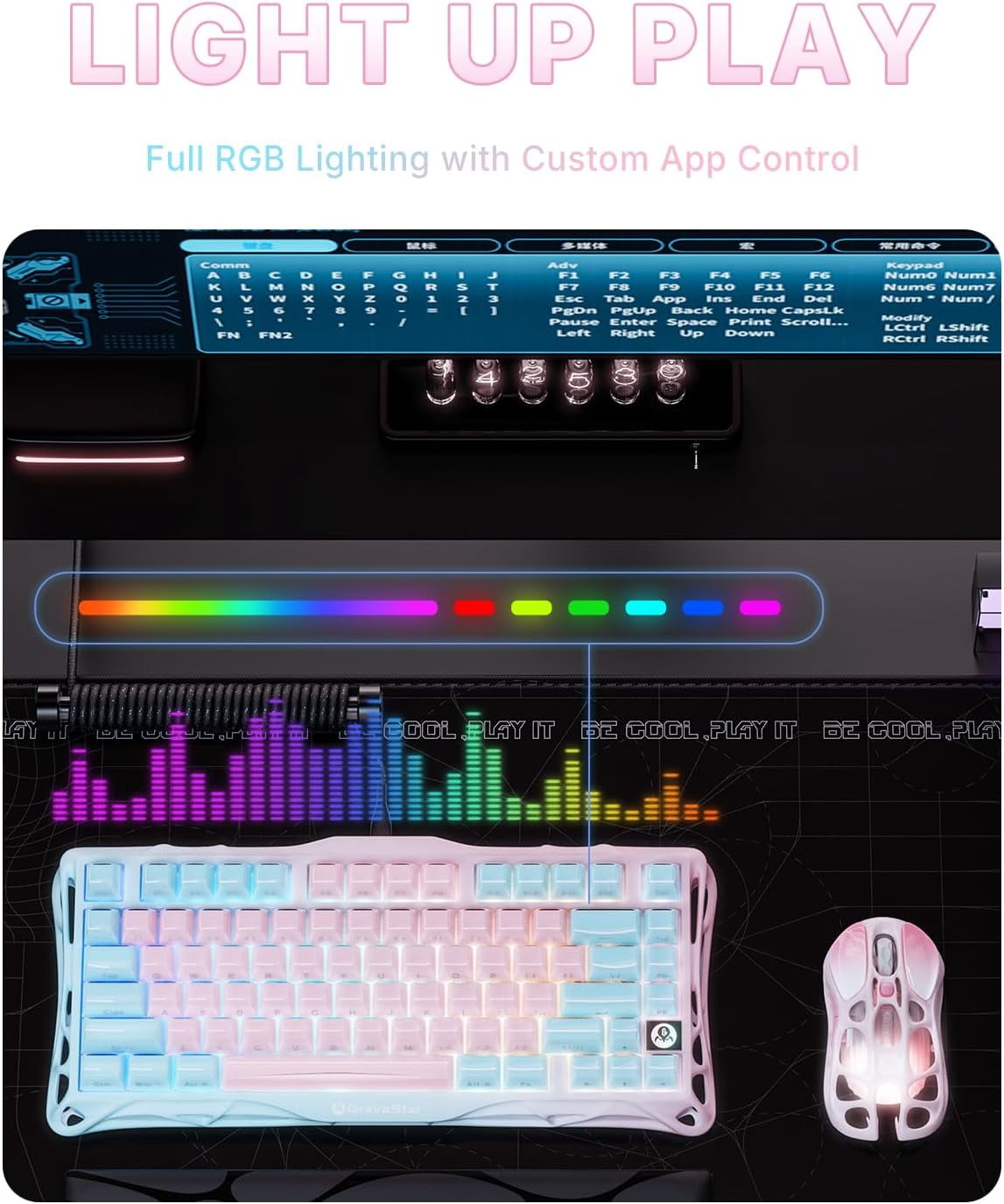 GravaStar Mercury K1 Lite 75% Gaming Keyboard, 2.4GHz/BT/Wired Tri-Mode Wireless Keyboard, Gasket Hot Swappable Mechanical Keyboard, Pre-lubed Linear Switches, Jelly Keycaps, RGB Backlit -Lumen Rose