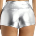 thumbnail image 3 of Yartina Womens Sexy Oily Glossy Booty Shorts Solid Hot Pants High Waist Underwear Rave Dancewear Silver M, 3 of 7