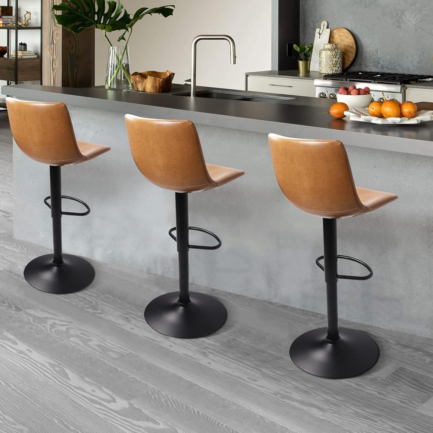 Vitesse Bar Stools Set of 4 Modern Swivel Bar Chairs, Barstools Counter Height with High Backrest, Adjustable Faux Leather Upholstered Bar Stool for Bar, Kitchen, Dining Room