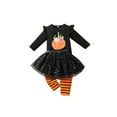 thumbnail image 2 of Qiylii 3Pcs Girls Halloween Clothes Set, T shirt, Striped Leggings+Yarn Skirt, 2 of 9