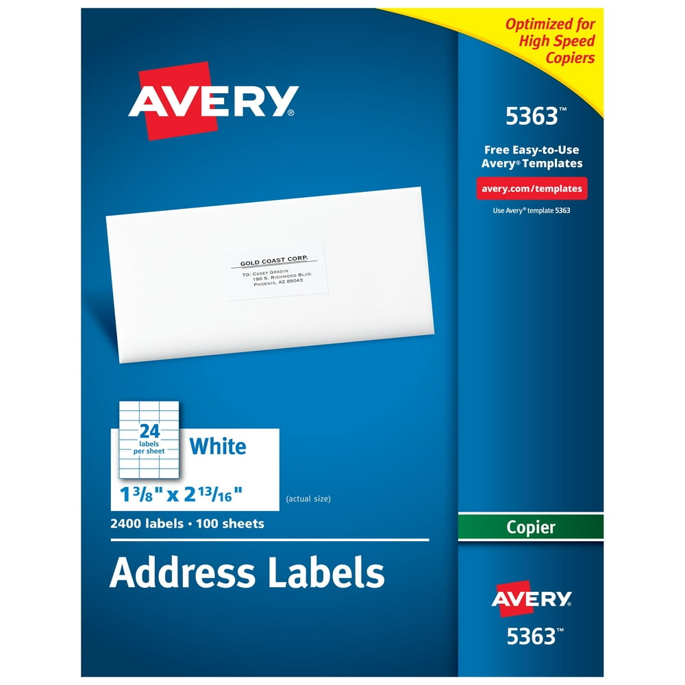 Address Labels For Copiers, 13/8" x 213/16", 2,400 Labels (5363