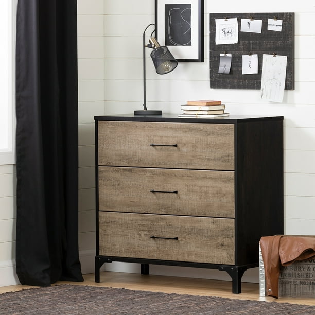 South Shore Valet 3 Drawer Chest Dresser Weathered Oak And Ebony