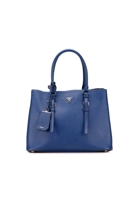 Pre-Owned Prada Triangle Logo Plate Handbag Blue Leather Women's PRADA