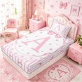 thumbnail image 5 of Meiyoeat Watercolor Letter A Print Twin Sheets 3pcs, Cute Stripes Bow Pattern Bedding, Pink White, 5 of 6