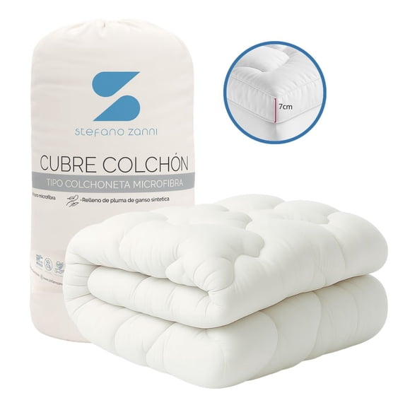 Cubre Colchón Tipo Colchoneta Extra Relleno 7cm Poliéster