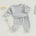 thumbnail image 2 of Toddler Baby Waffle Fall Outfits Solid Color Long Sleeve Sweatshirt Tops Pocket Pants Set Winter Clothes 0-6 Months, 2 of 7