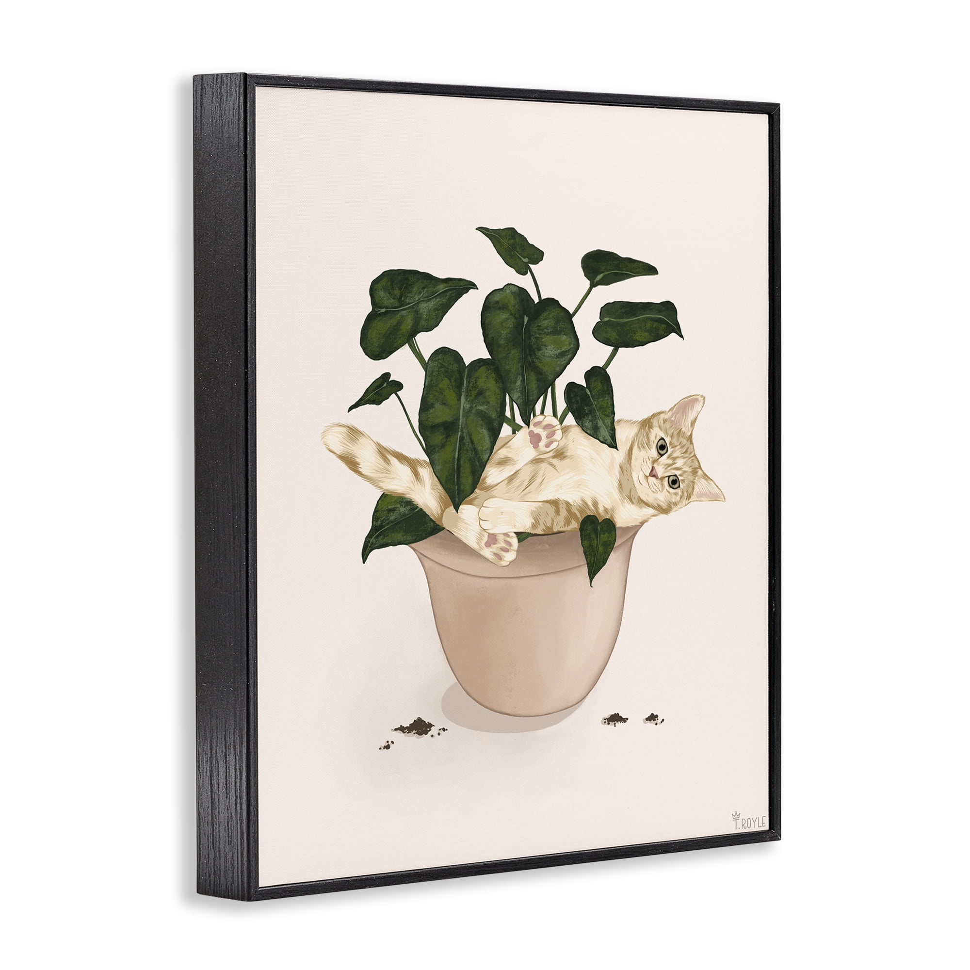 Stupell Industries Funny Cat in House Plant Animals & Insects Painting Black Framed Art Print Wall Art, 11 x 14