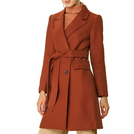 Women's Double Breasted Belted Pocket Trench Coats M Brick Red