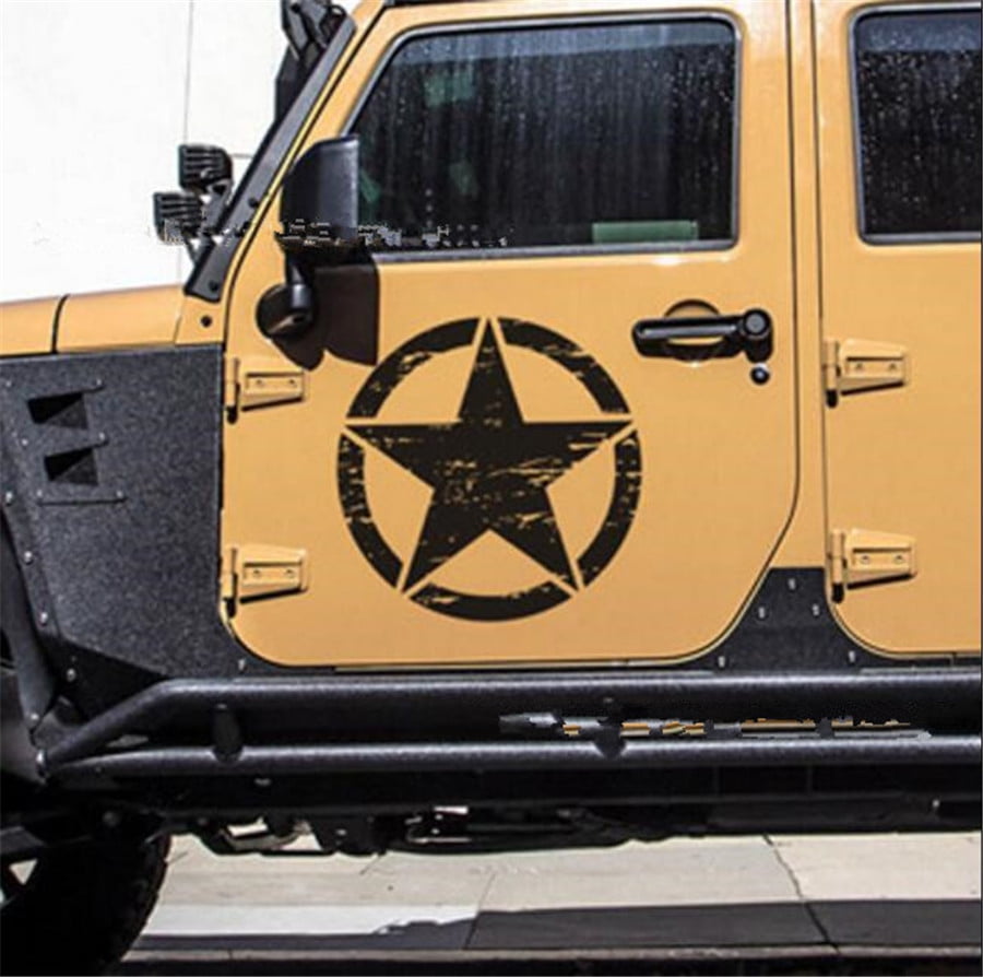 Furulu Car Truck Army Military Sticker Vinyl Star Decal For Jeep Wrangler  Black Round 