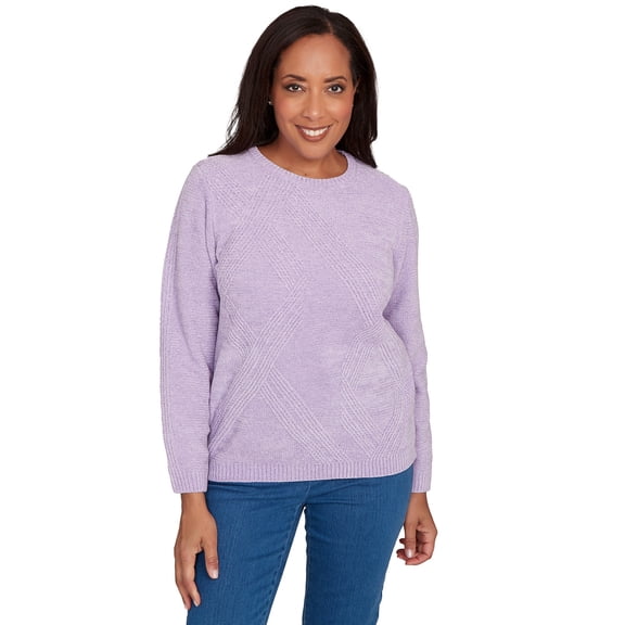 Alfred Dunner Womens Cable Chenille Pullover Sweater