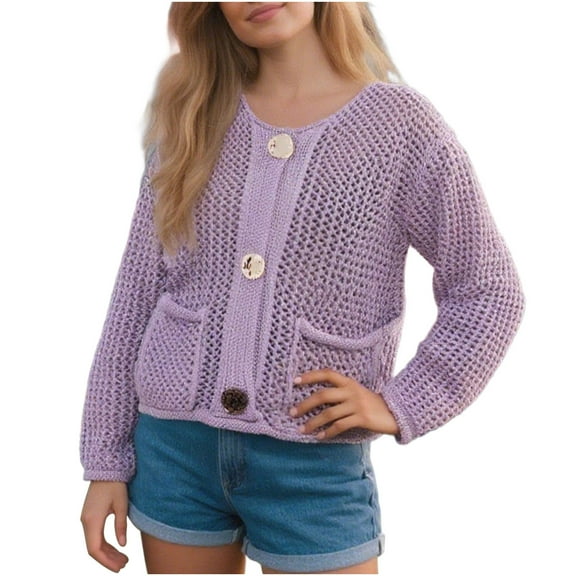 wdsxpo Women's Cropped Cardigan Sweater Jackets Button Down Chunky Knit Sweater Coat Long Sleeve Fall Open Front Cardigan Jackets