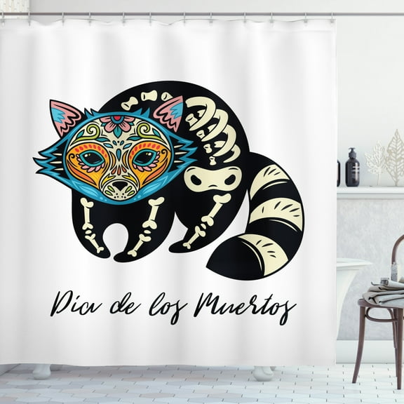 Ambesonne Dia de Los Muertos Shower Curtain, Folk Raccoon, 69"Wx84"L, Multicolor