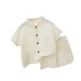 thumbnail image 1 of Little Boy Outfits Set Button Down T Shirts + Shorts Set Crew Neck Summer Outfits Spring Clothes for Boys 4-5 Years Boys Outfit, 1 of 4