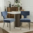 thumbnail image 3 of Mid Century Dining Chairs Set of 4, Farmhouse Linen Fabric Upholstered Accent Chair Curved Backrest with Copper Nails Around,Kitchen Chairs with Hardwood Frame, 3 of 7