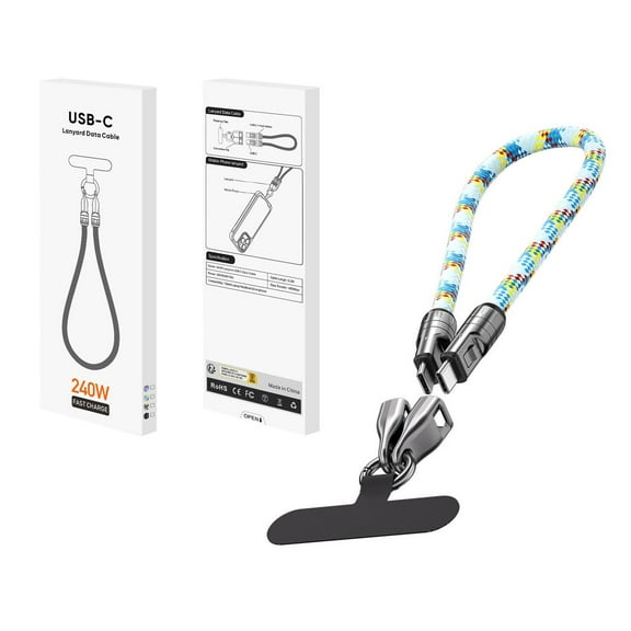 Type C to Type C 240W Charging Cable with Wearable Bracelet Design, Portable Fashion 5A Fast Charging USB-C Cable, 2-in-1 Fast Charging Data Cable and Phone Lanyard