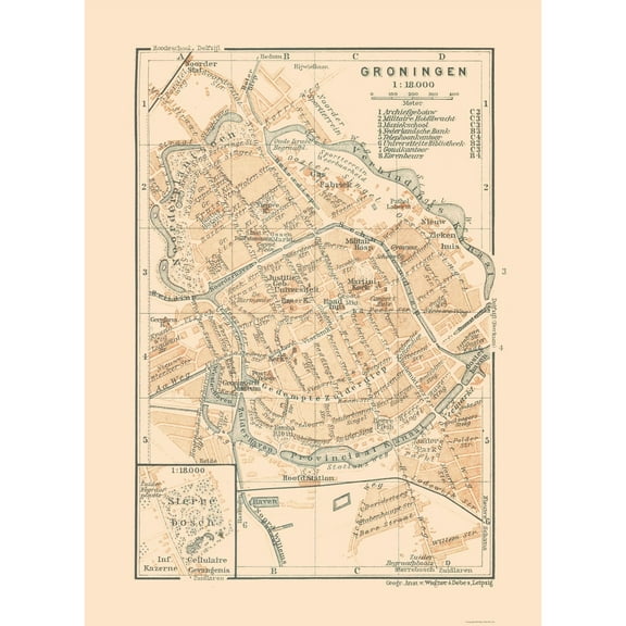 Historic Map - Groningen Netherlands - Baedeker 1910 - Vintage Wall Art