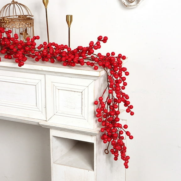 Yyuenw 6.07FT Red Berry Garland Christmas Holly Berry Vine for Christmas Tree, Winter Berries Garland for Mantle Xmas Tree Window Door Hanging Holiday Decoration