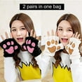 thumbnail image 3 of 2Pairs Cat Claw Paw Winter Plush Half Finger Gloves Mitten For Girls, 3 of 6