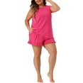 thumbnail image 4 of Agnes Orinda Women's Plus Size Mother's Day 2 Piece Sleepwear Comfy Ruffle Sleeveless Tank Top with Shorts Pajamas Set 3X Hot Pink, 4 of 6