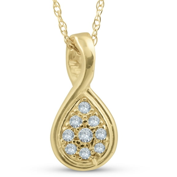 Pompeii 1/10ct Pave Tear Drop Solitaire Diamond Pendant 10K Yellow Gold (G/H,I2)